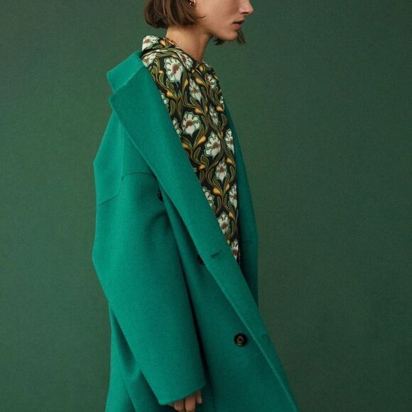 Mango Handmade Wool Blend Coat Green - Picture 3 of 9